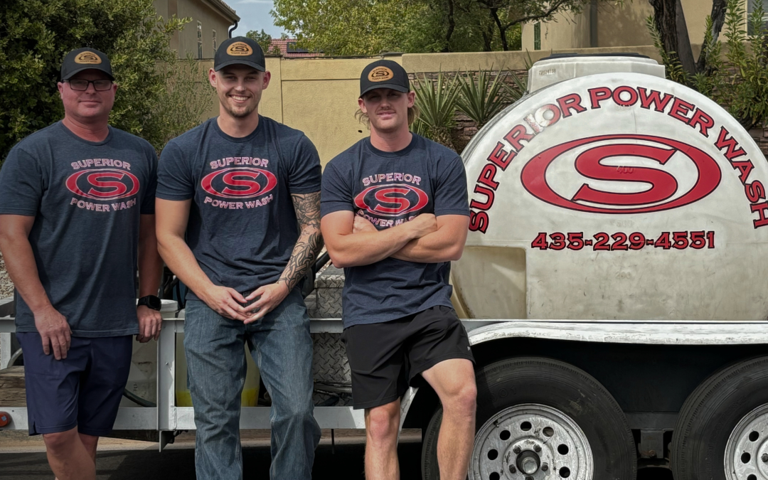 Three men standing in front of Superior Power wash rig in Southern Utah